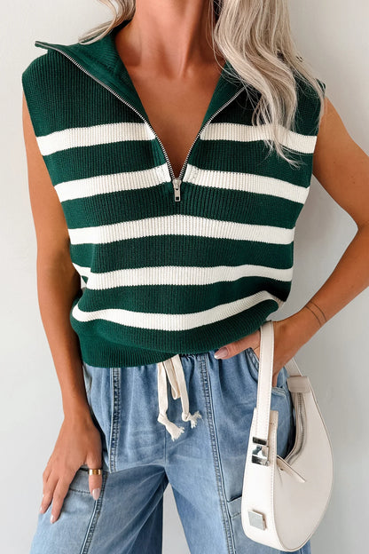 NanaMacs Daily Joys Striped Half-Zip Sweater Vest (Green/Cream)