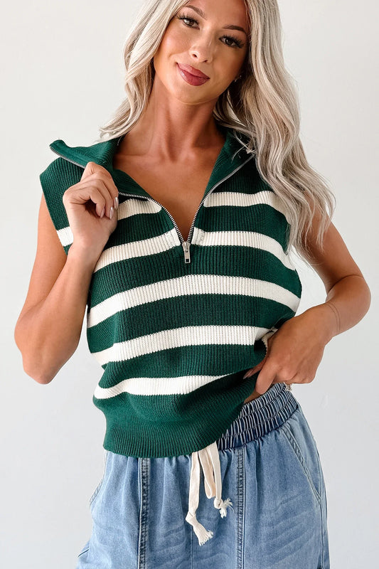 NanaMacs Daily Joys Striped Half-Zip Sweater Vest (Green/Cream)