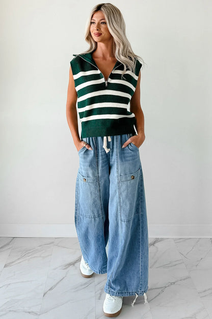 NanaMacs Daily Joys Striped Half-Zip Sweater Vest (Green/Cream)