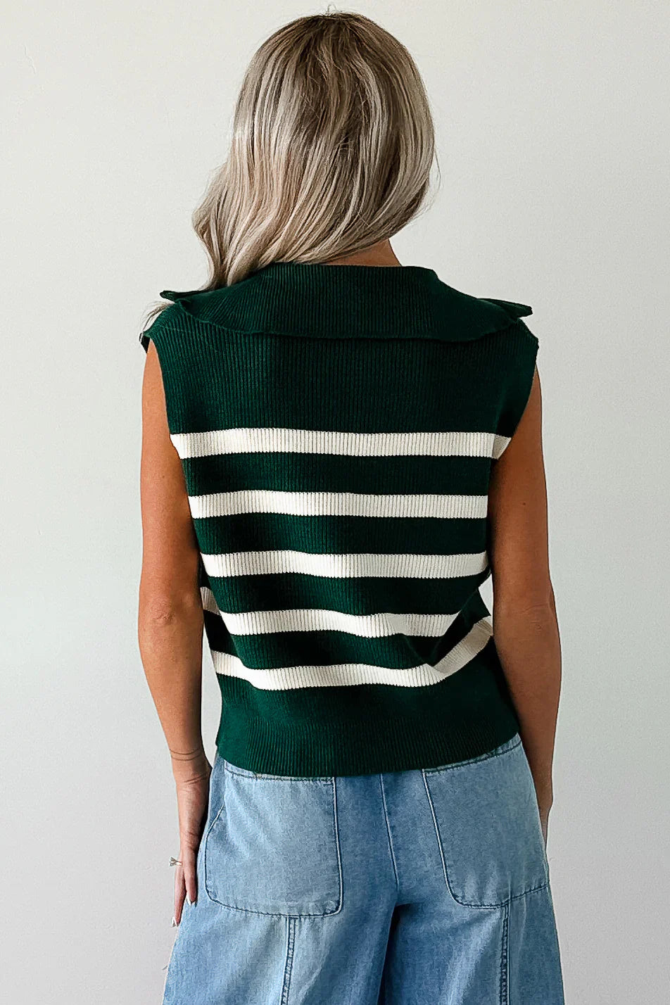 NanaMacs Daily Joys Striped Half-Zip Sweater Vest (Green/Cream)