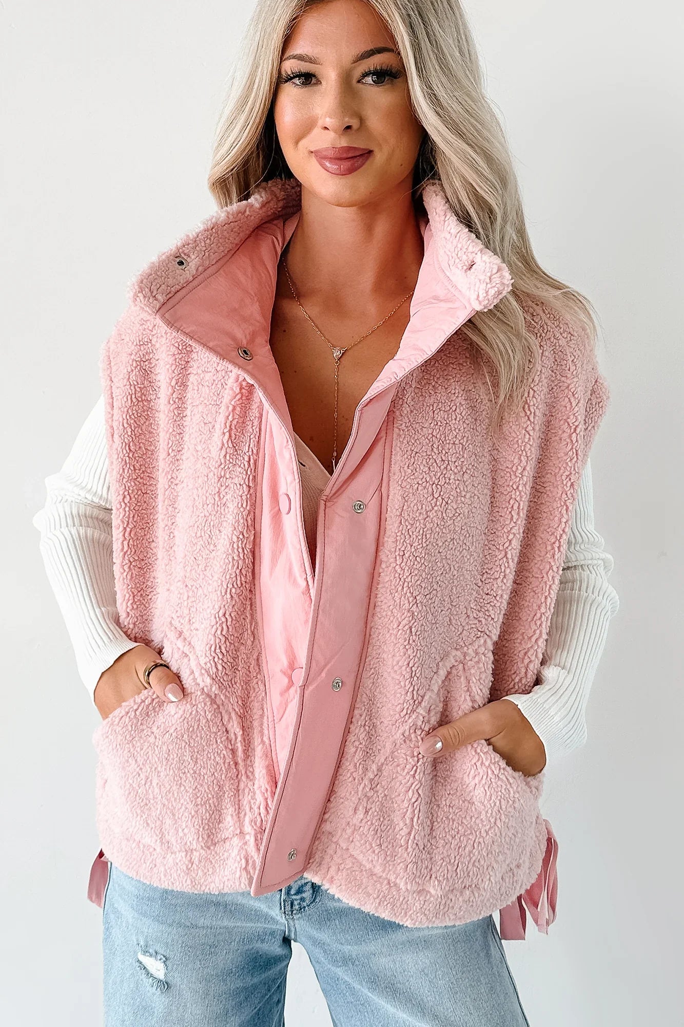NanaMacs Dream Ahead Fleece Side Tie Vest (Pink)