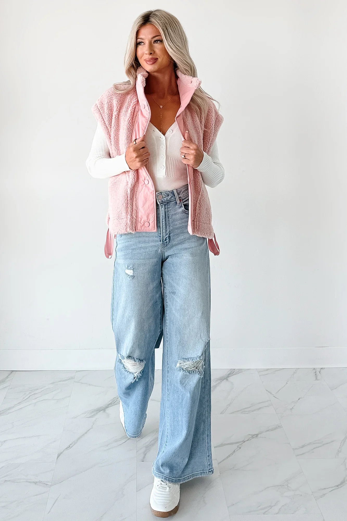 NanaMacs Dream Ahead Fleece Side Tie Vest (Pink)