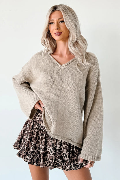 NanaMacs Coffee Talks Chunky V-Neck Sweater (Pebble)