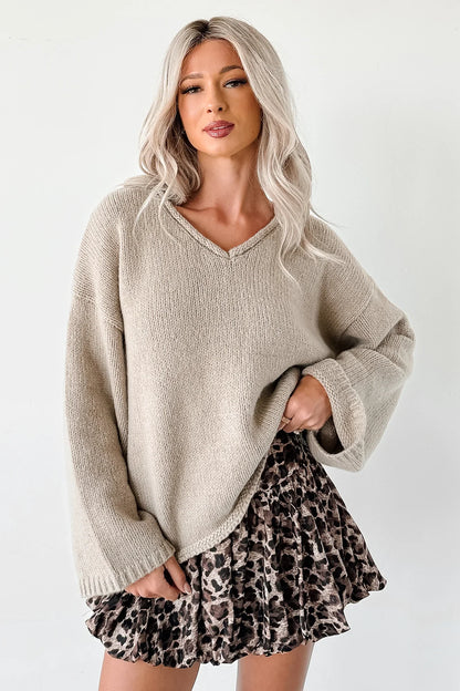 NanaMacs Coffee Talks Chunky V-Neck Sweater (Pebble)
