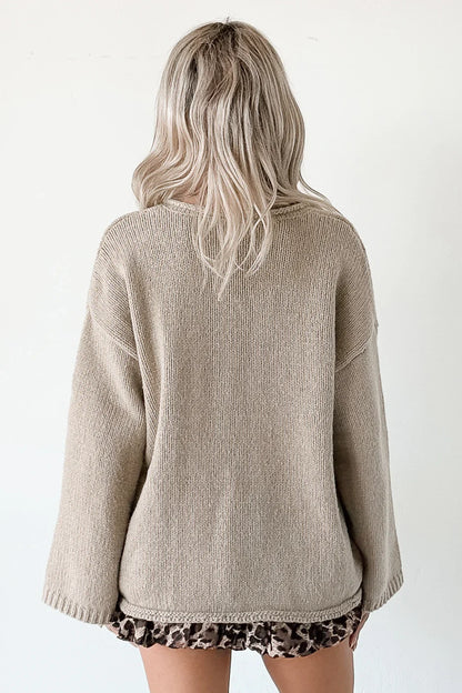 NanaMacs Coffee Talks Chunky V-Neck Sweater (Pebble)