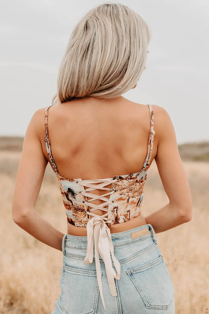 NanaMacs Buckle Bunny Sleeveless Western Print Crop Top (Multi)