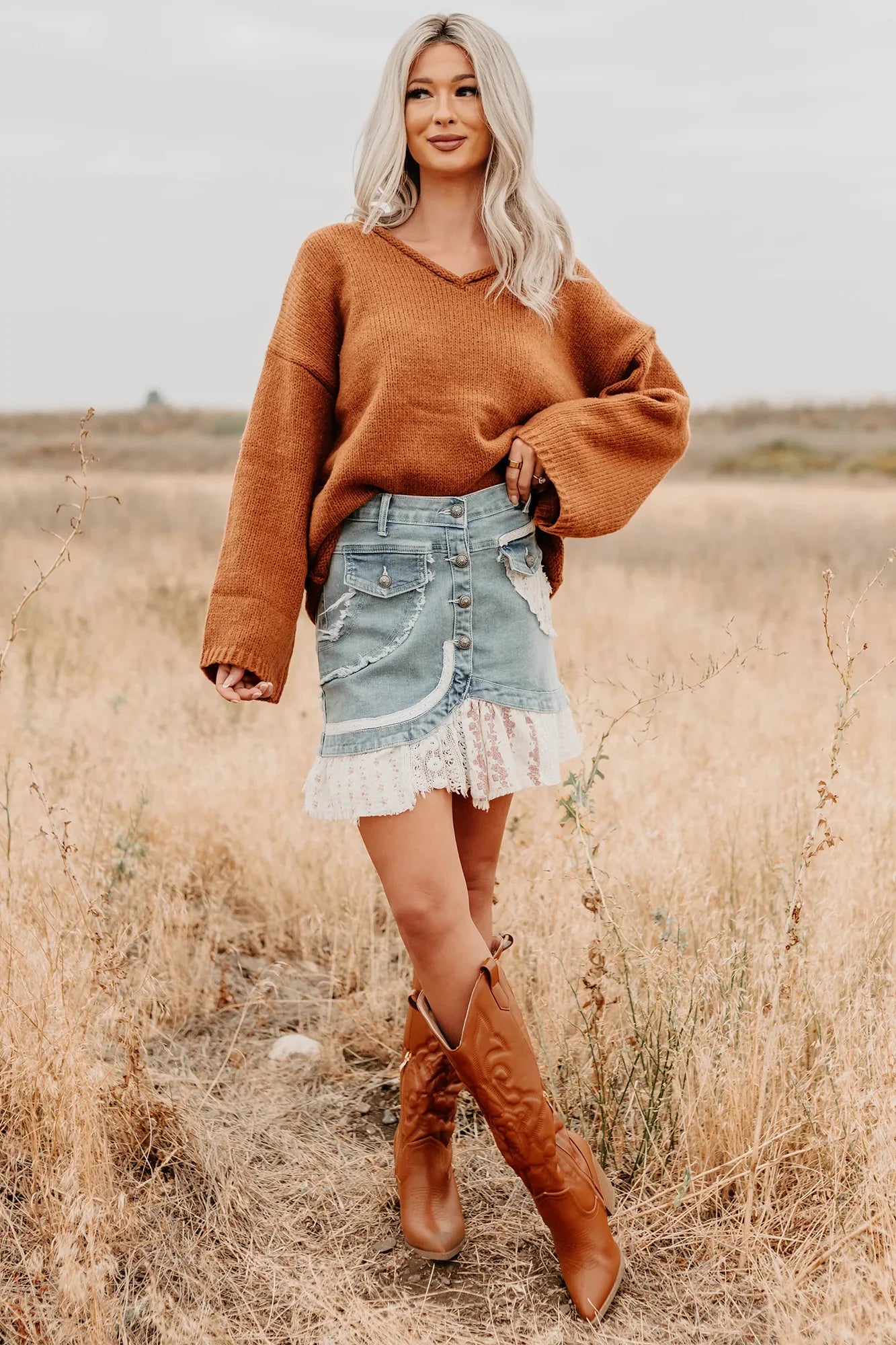 NanaMacs Coffee Talks Chunky V-Neck Sweater (Brown)