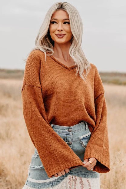 NanaMacs Coffee Talks Chunky V-Neck Sweater (Brown)