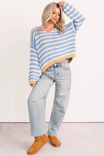 NanaMacs Deep Trance Relaxed Stripe Sweater (Denim/Mustard)
