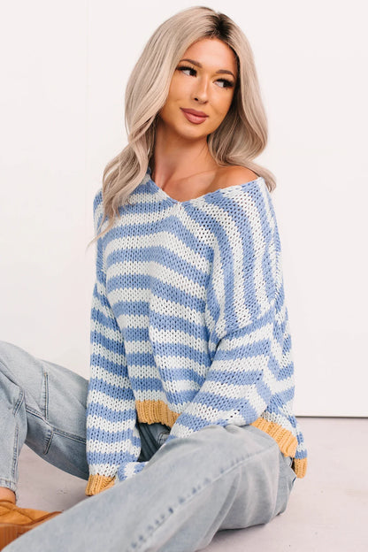 NanaMacs Deep Trance Relaxed Stripe Sweater (Denim/Mustard)