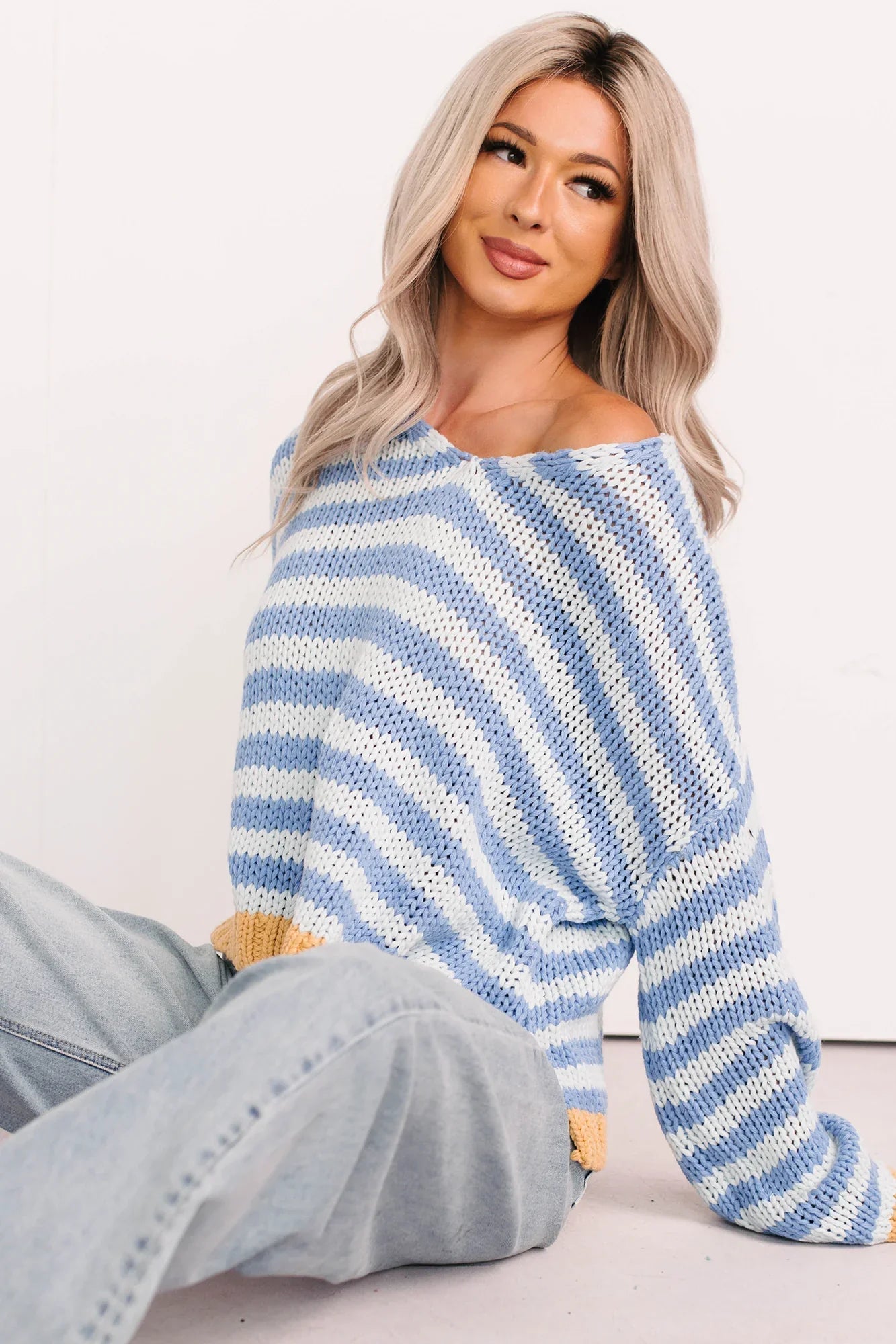 NanaMacs Deep Trance Relaxed Stripe Sweater (Denim/Mustard)