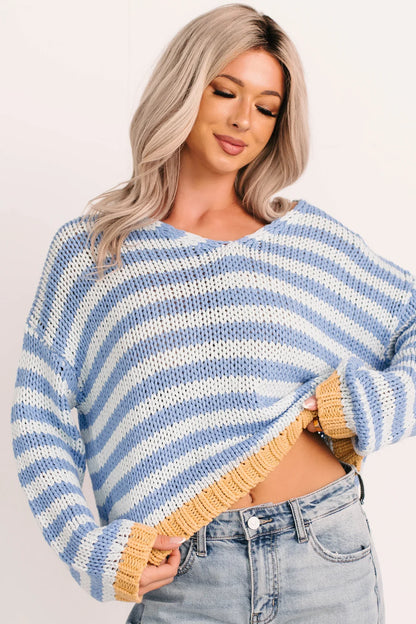 NanaMacs Deep Trance Relaxed Stripe Sweater (Denim/Mustard)