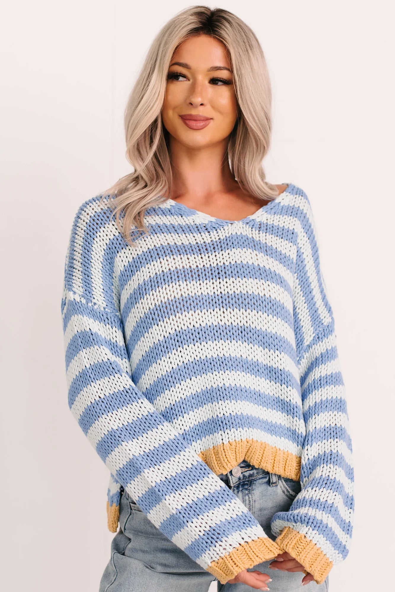 NanaMacs Deep Trance Relaxed Stripe Sweater (Denim/Mustard)