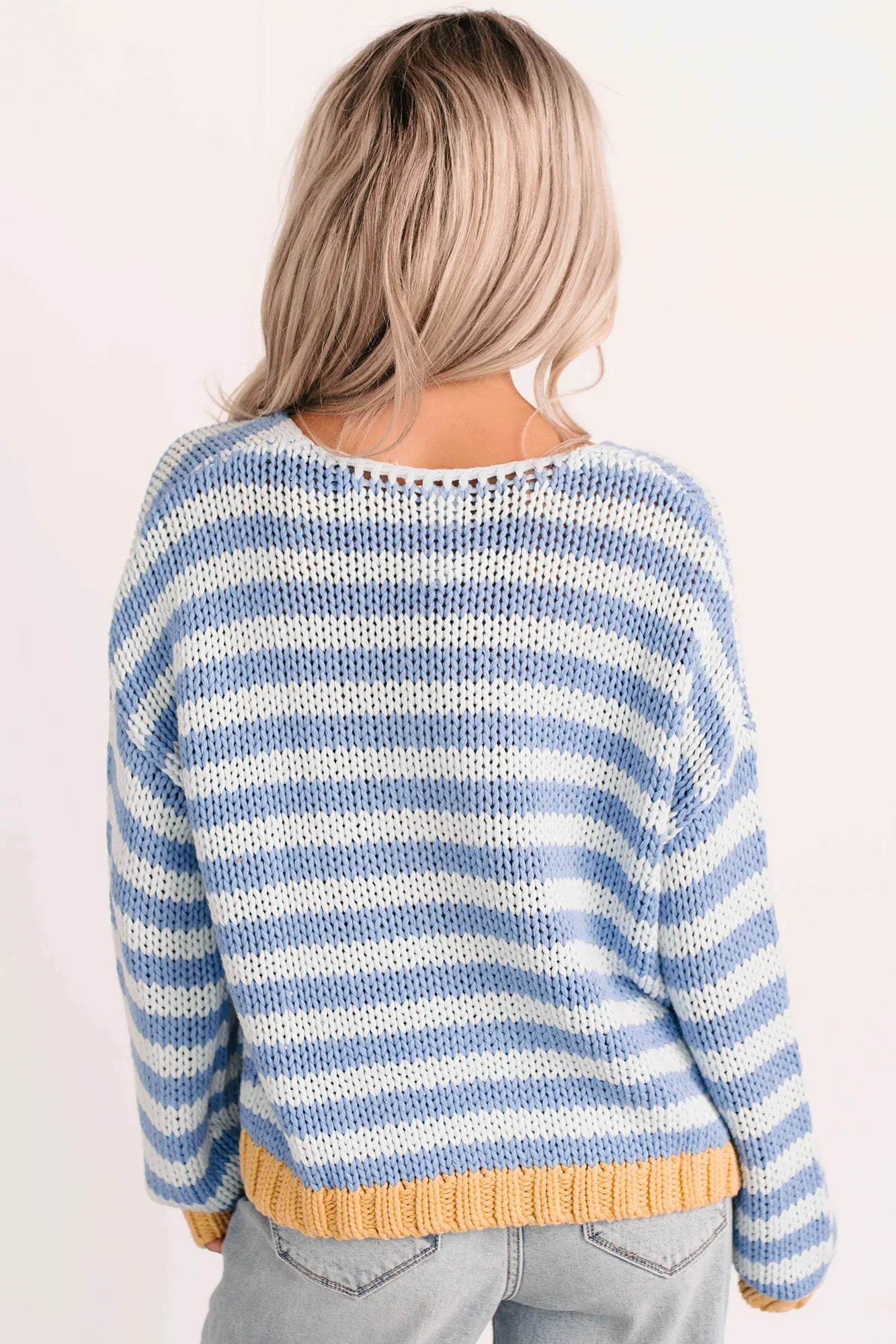 NanaMacs Deep Trance Relaxed Stripe Sweater (Denim/Mustard)