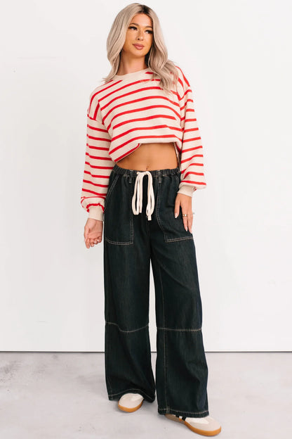 NanaMacs Morning Rituals Striped Button Detail Sweater (Red)