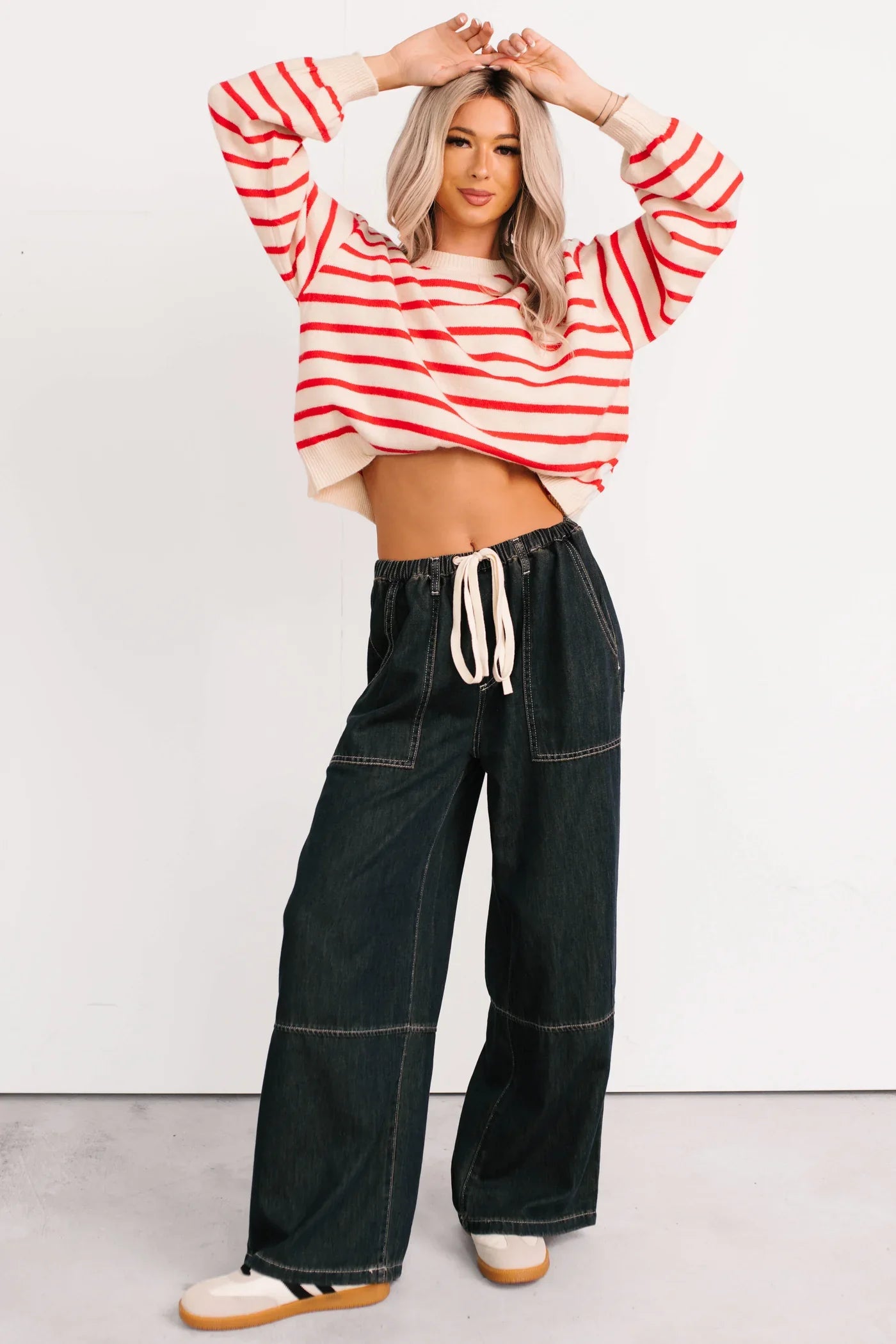 NanaMacs Morning Rituals Striped Button Detail Sweater (Red)