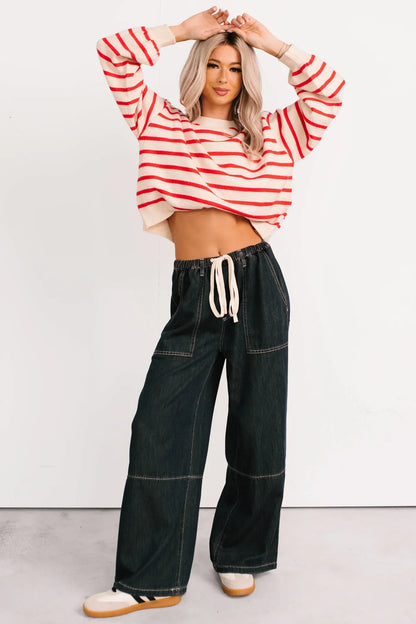 NanaMacs Morning Rituals Striped Button Detail Sweater (Red)