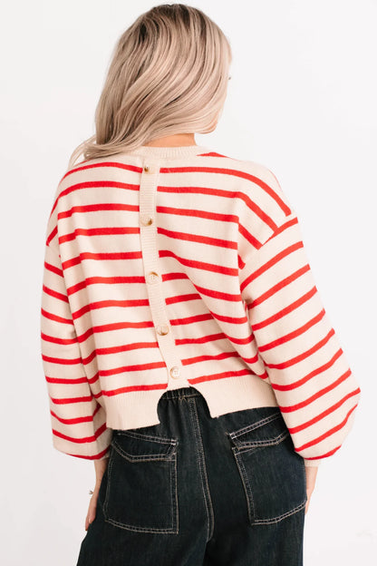 NanaMacs Morning Rituals Striped Button Detail Sweater (Red)