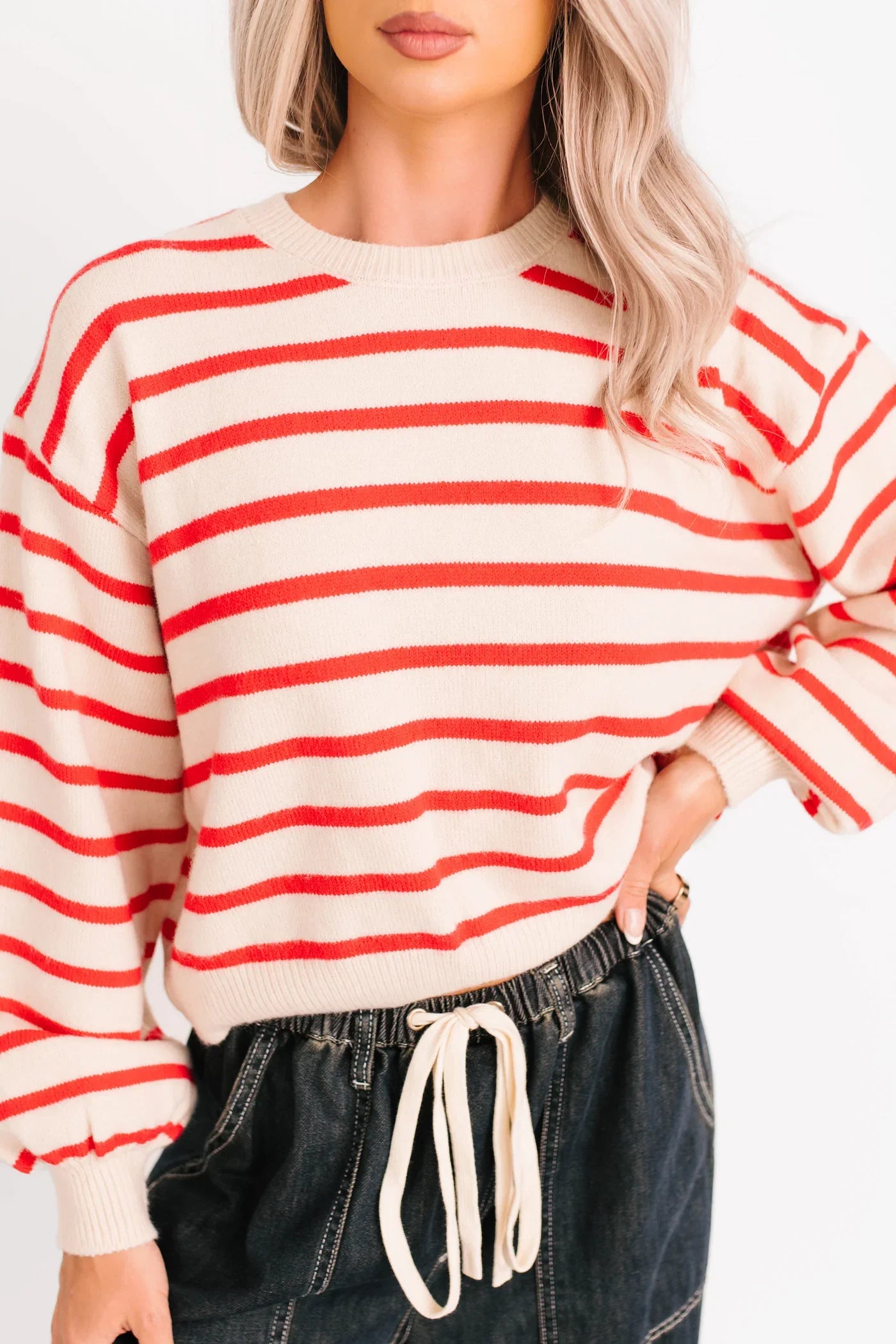 NanaMacs Morning Rituals Striped Button Detail Sweater (Red)