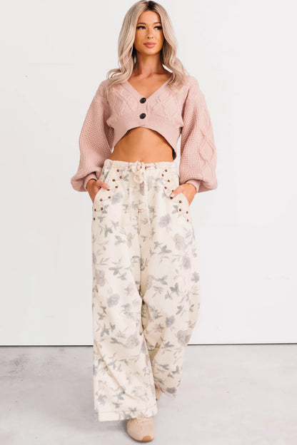 NanaMacs True Escapism Cropped Cable Knit Cardigan (Pink)