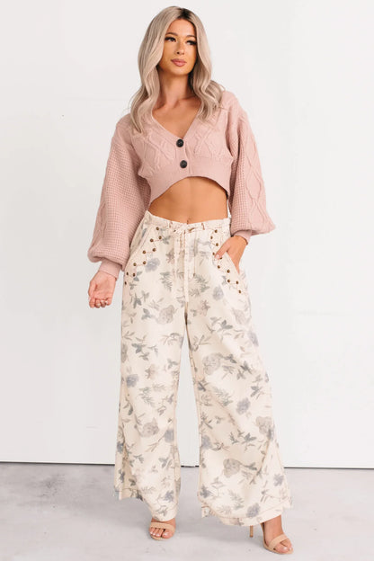 NanaMacs True Escapism Cropped Cable Knit Cardigan (Pink)