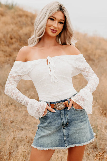 NanaMacs Throne Ready Off The Shoulder Lace Bodysuit (Ivory)