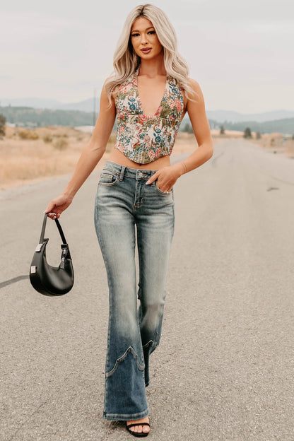 NanaMacs Thrive In Color Floral Halter Crop Top (Multi)