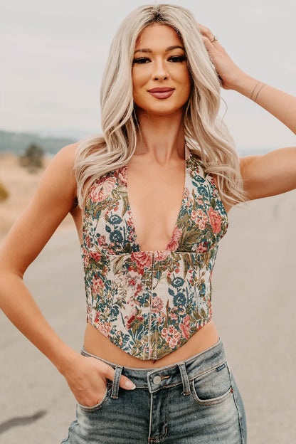 NanaMacs Thrive In Color Floral Halter Crop Top (Multi)