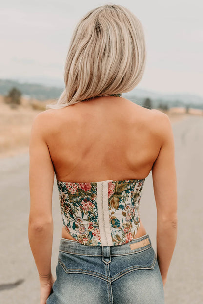 NanaMacs Thrive In Color Floral Halter Crop Top (Multi)