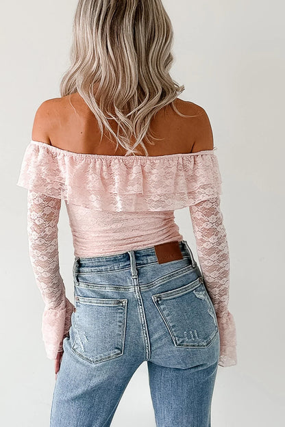 NanaMacs Throne Ready Off The Shoulder Lace Bodysuit (Blush)