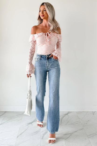 NanaMacs Throne Ready Off The Shoulder Lace Bodysuit (Blush)