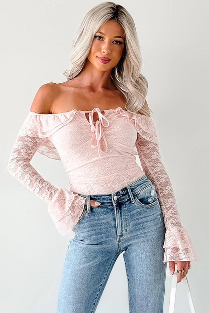 NanaMacs Throne Ready Off The Shoulder Lace Bodysuit (Blush)