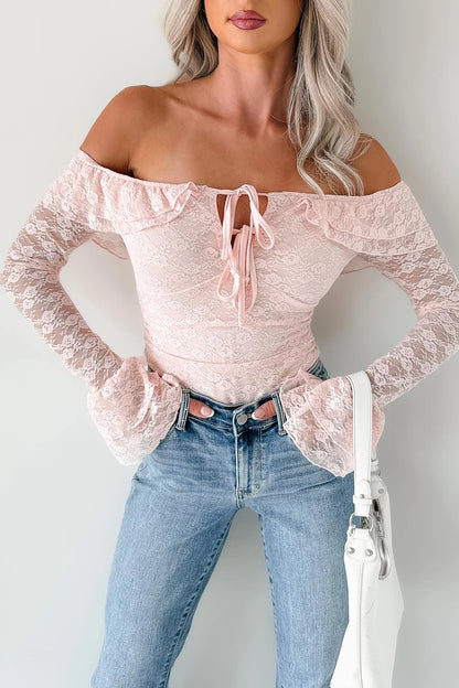 NanaMacs Throne Ready Off The Shoulder Lace Bodysuit (Blush)