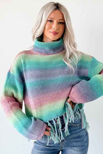 NanaMacs Life In Color Ombre Stripe Tassel Sweater (Sage Rainbow)