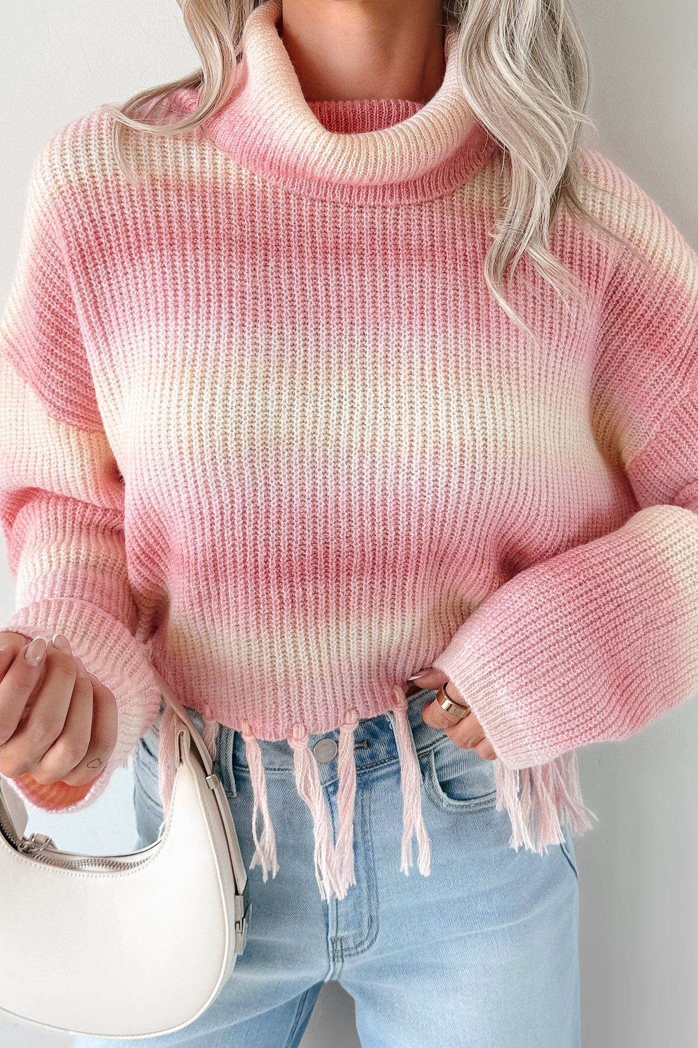 NanaMacs Life In Color Ombre Stripe Tassel Sweater (Pastel Peach)