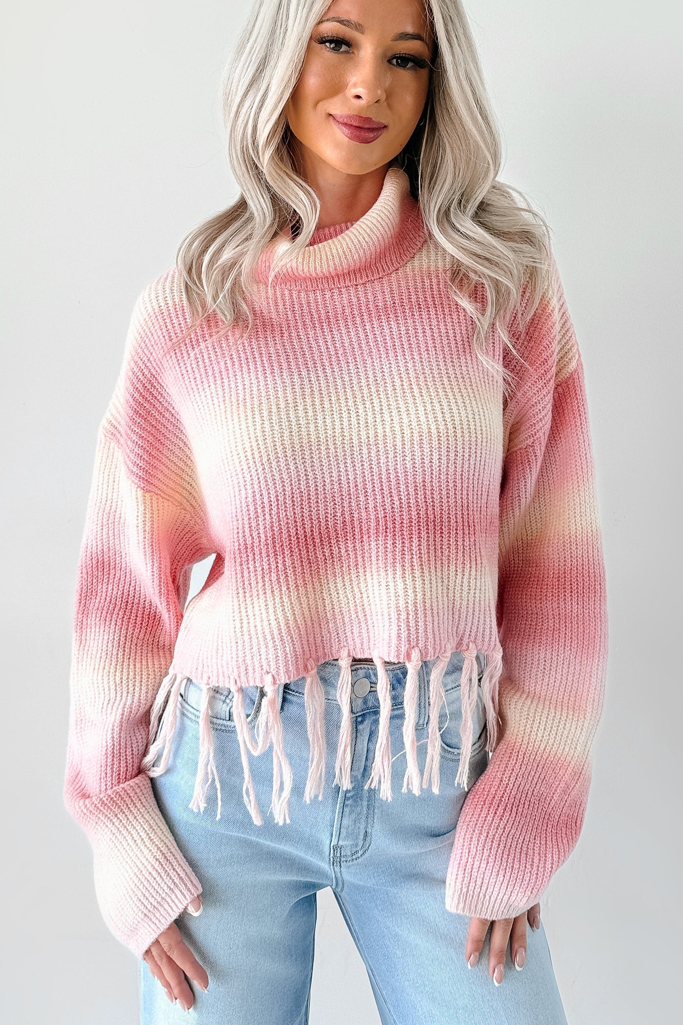 NanaMacs Life In Color Ombre Stripe Tassel Sweater (Pastel Peach)