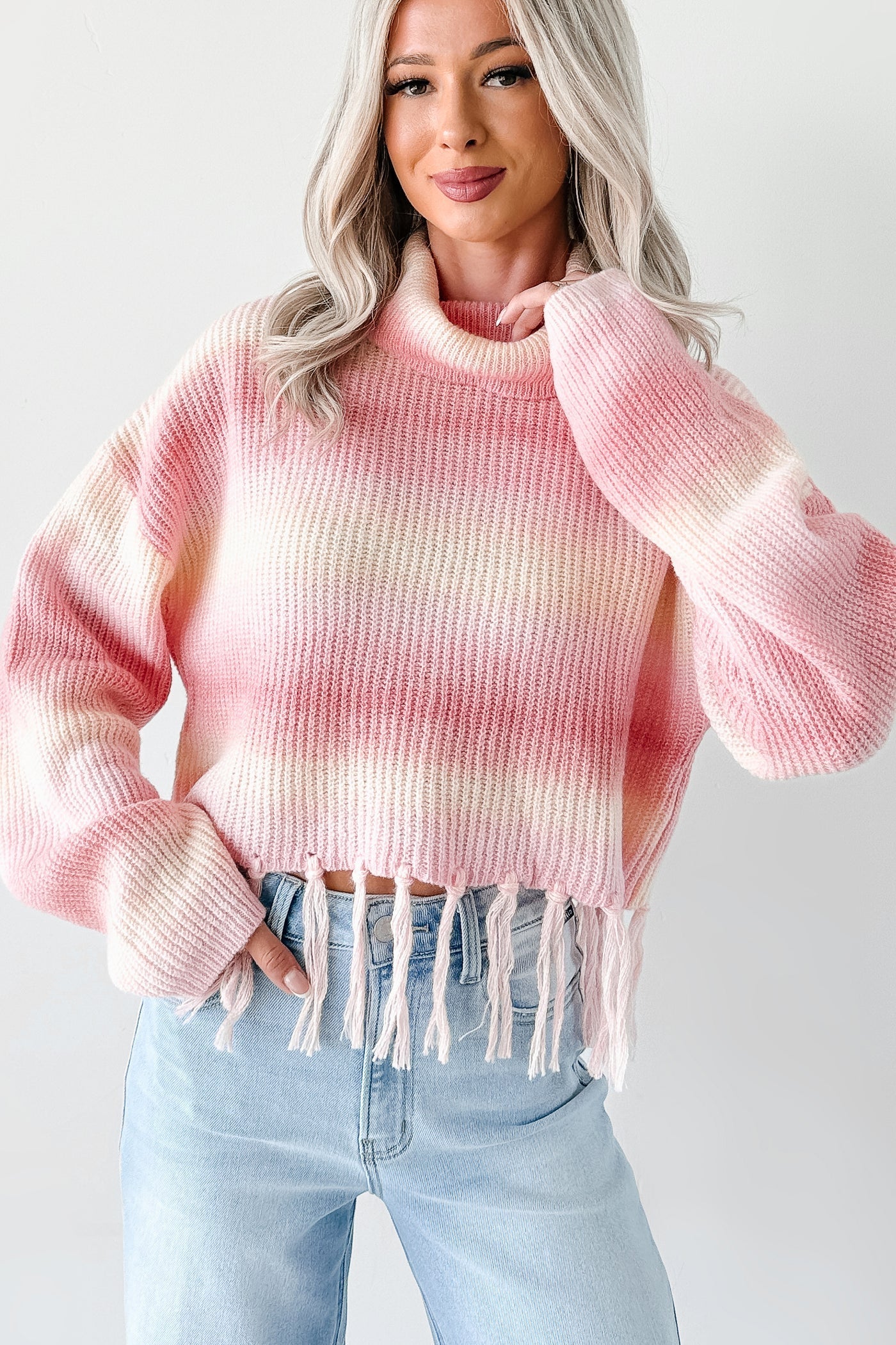 NanaMacs Life In Color Ombre Stripe Tassel Sweater (Pastel Peach)