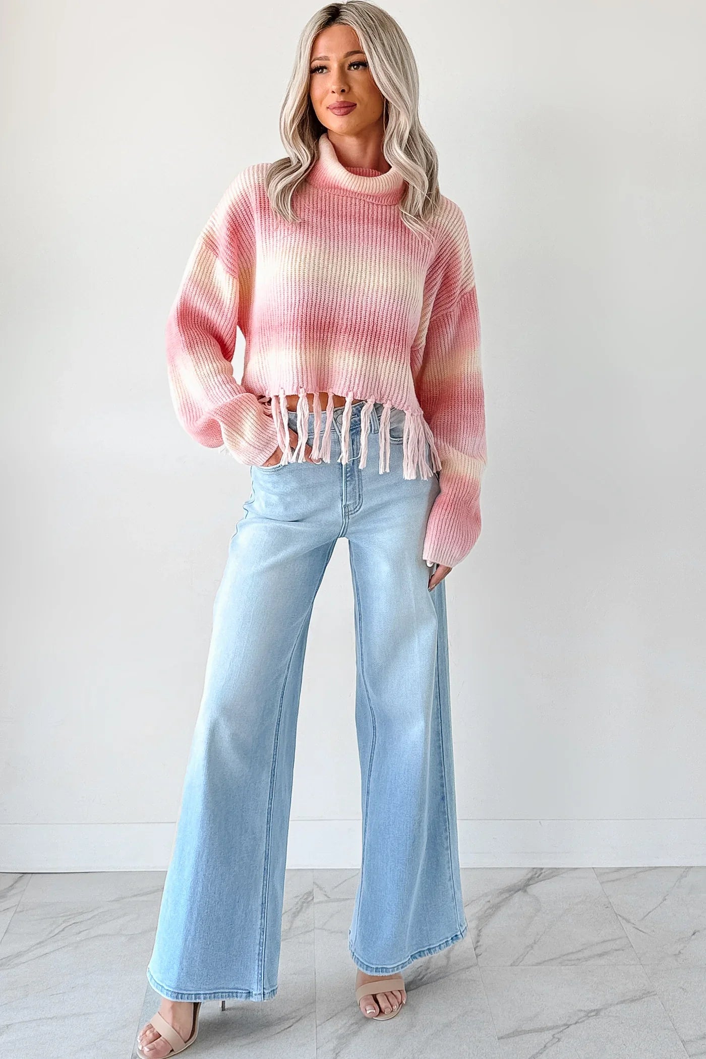 NanaMacs Life In Color Ombre Stripe Tassel Sweater (Pastel Peach)
