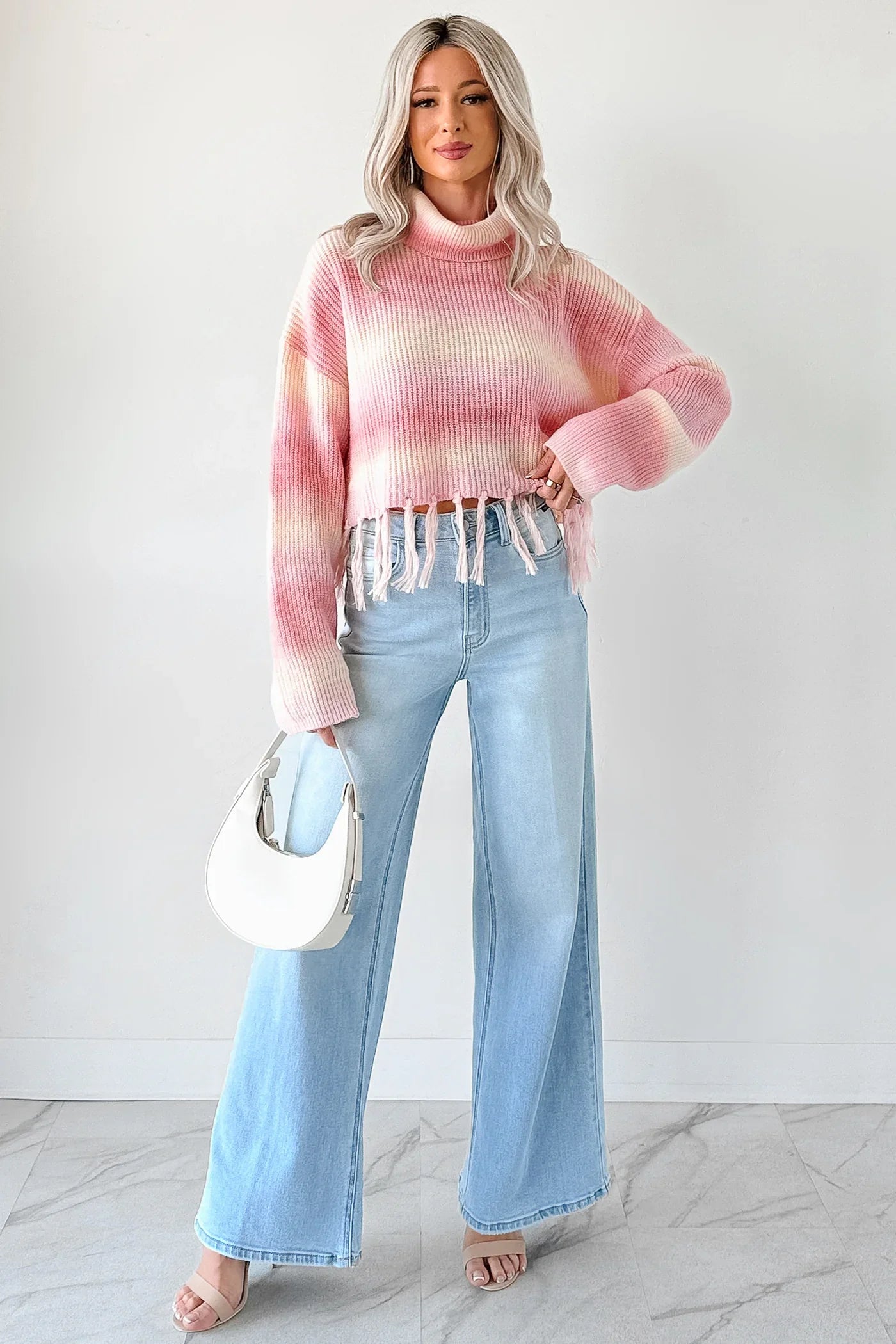 NanaMacs Life In Color Ombre Stripe Tassel Sweater (Pastel Peach)