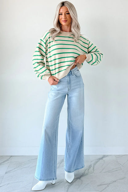 NanaMacs Morning Rituals Striped Button Detail Sweater (Green)