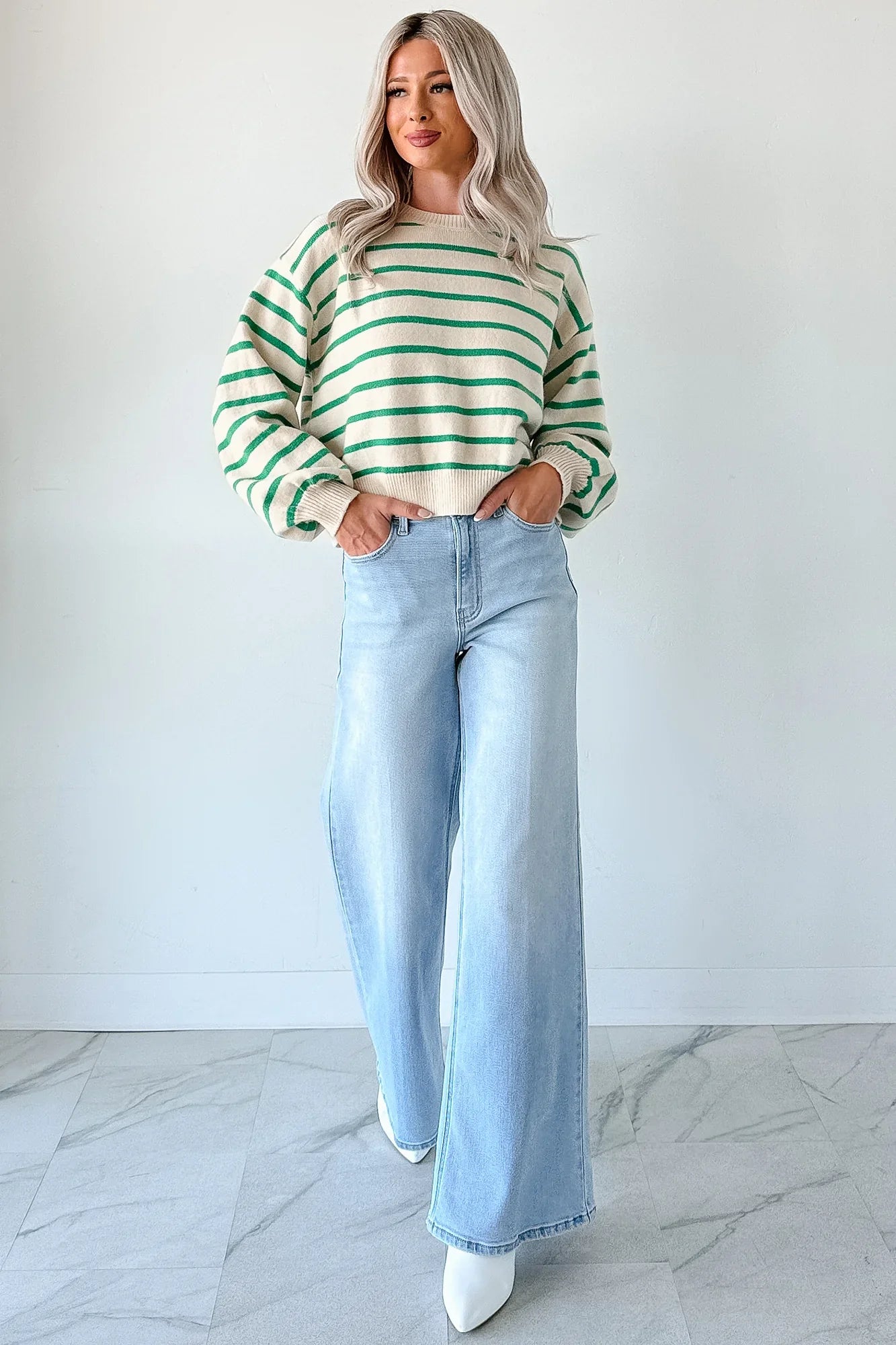 NanaMacs Morning Rituals Striped Button Detail Sweater (Green)