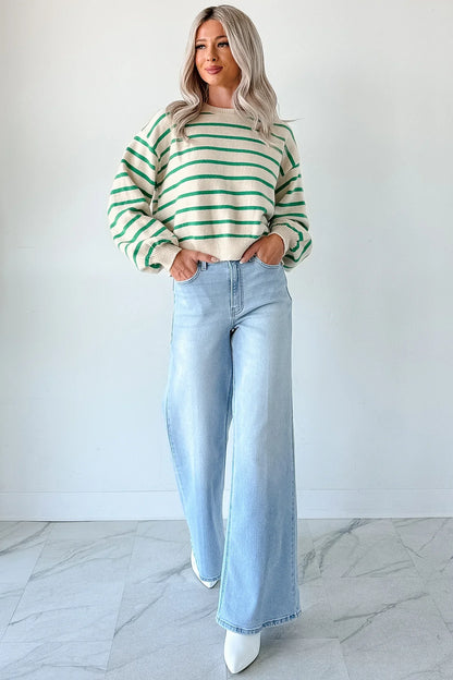 NanaMacs Morning Rituals Striped Button Detail Sweater (Green)