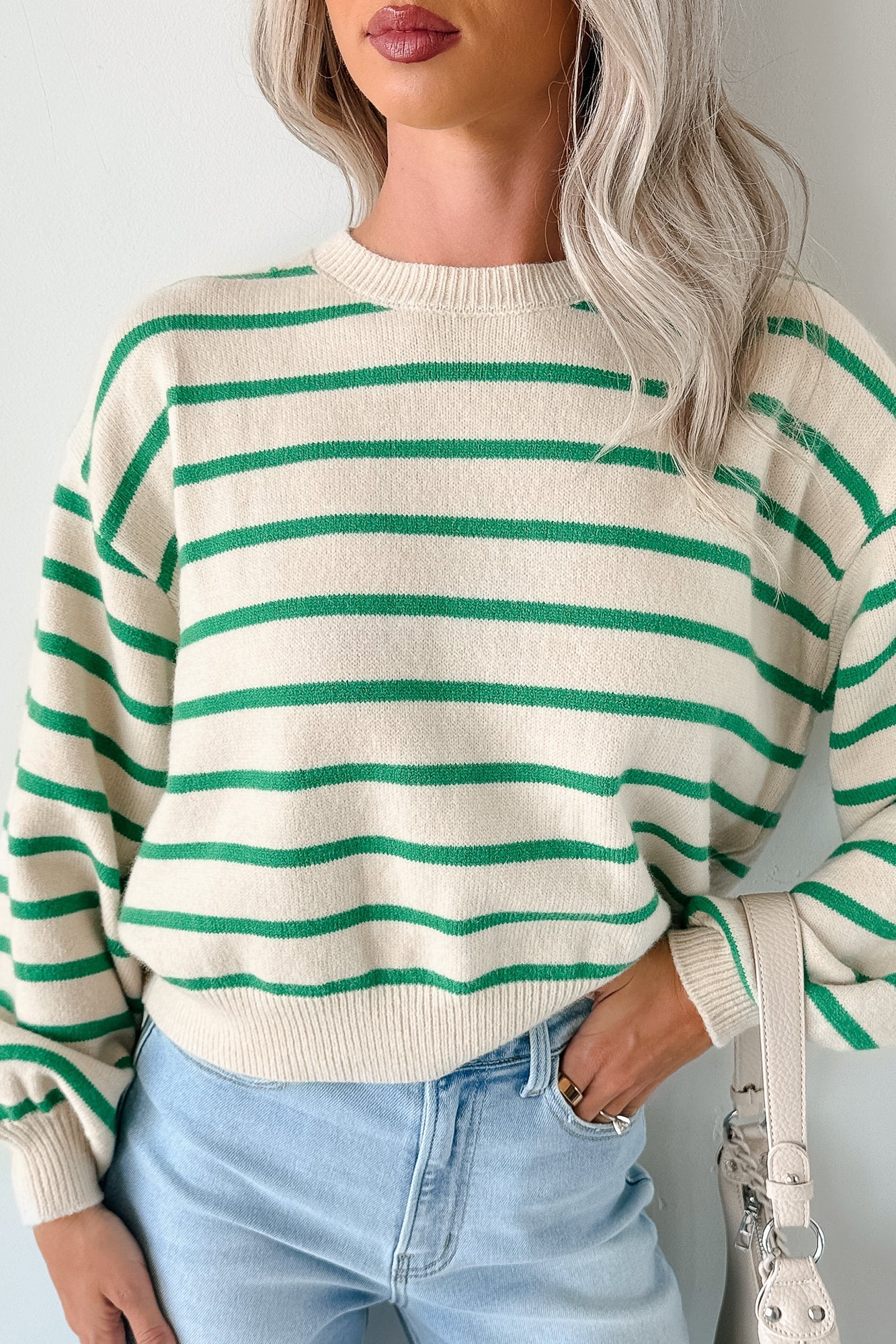 NanaMacs Morning Rituals Striped Button Detail Sweater (Green)