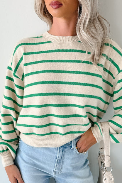 NanaMacs Morning Rituals Striped Button Detail Sweater (Green)