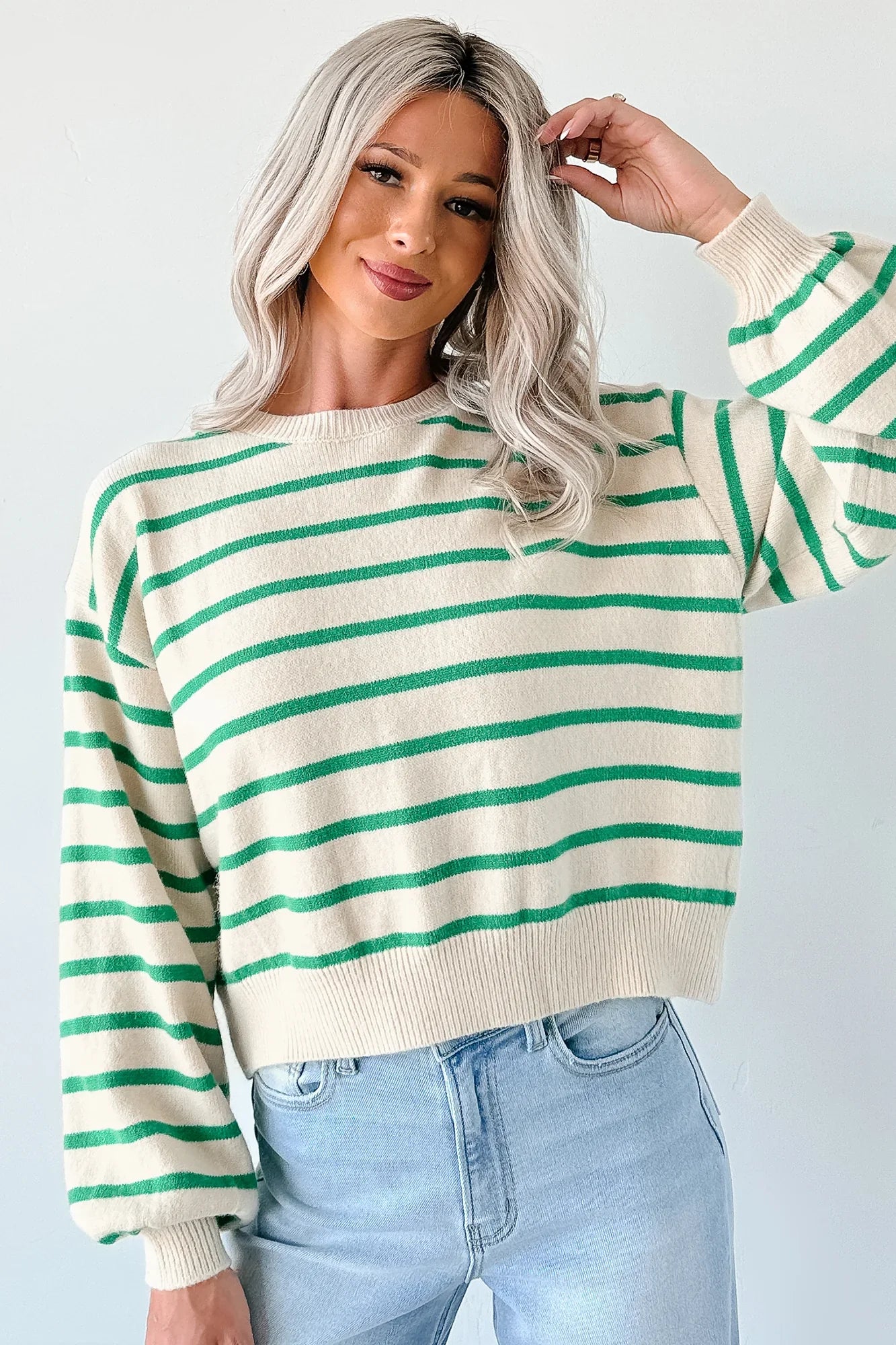 NanaMacs Morning Rituals Striped Button Detail Sweater (Green)