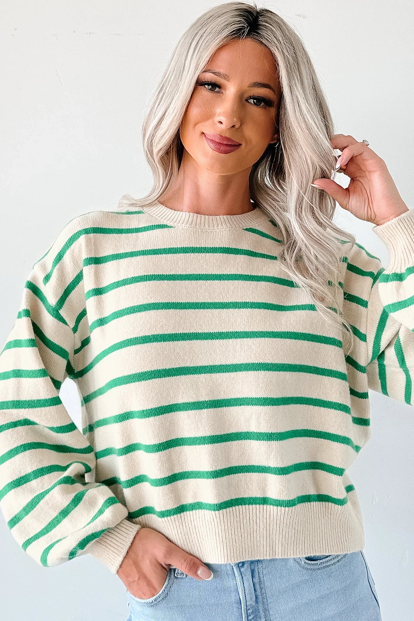 NanaMacs Morning Rituals Striped Button Detail Sweater (Green)