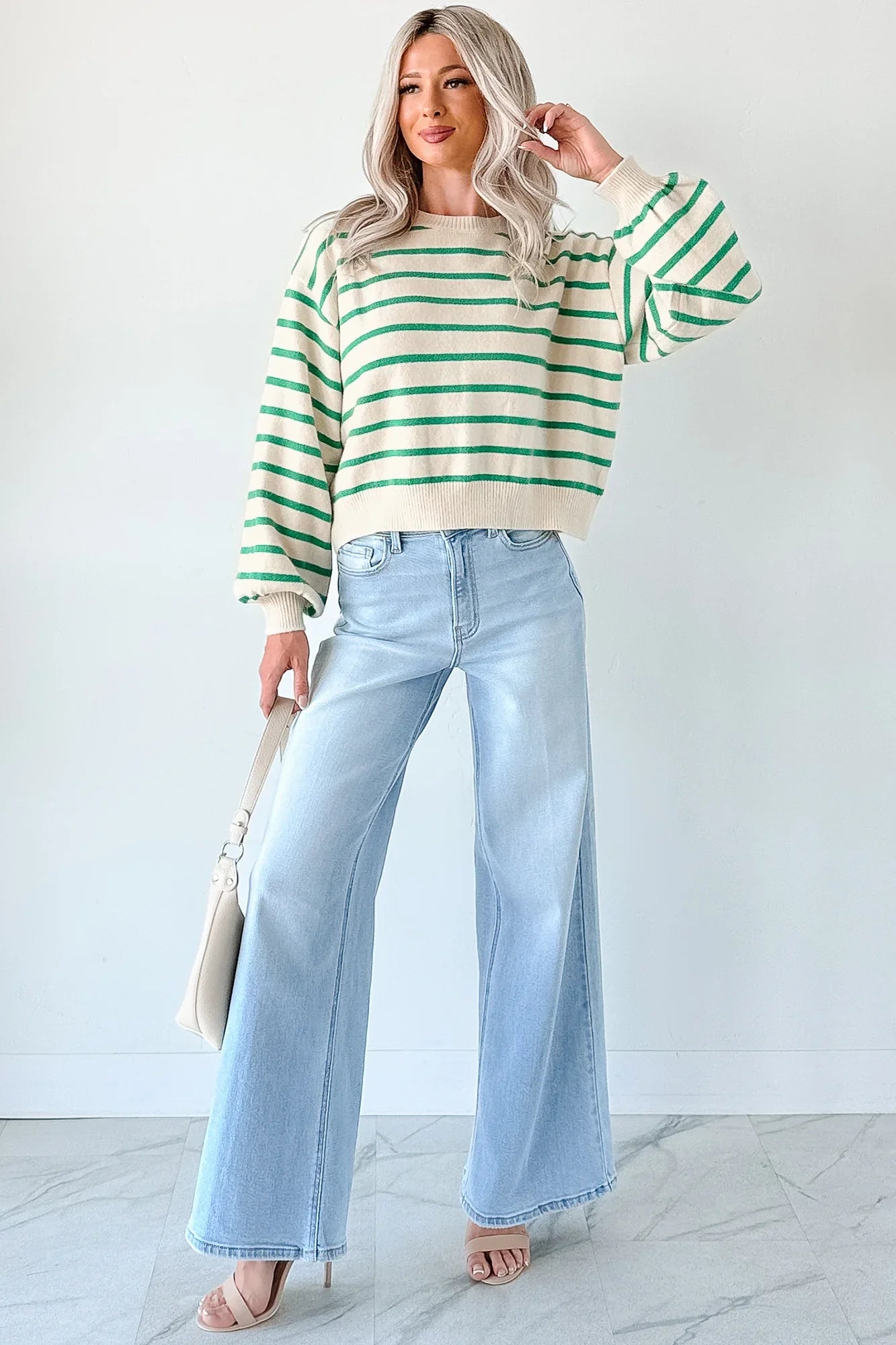 NanaMacs Morning Rituals Striped Button Detail Sweater (Green)