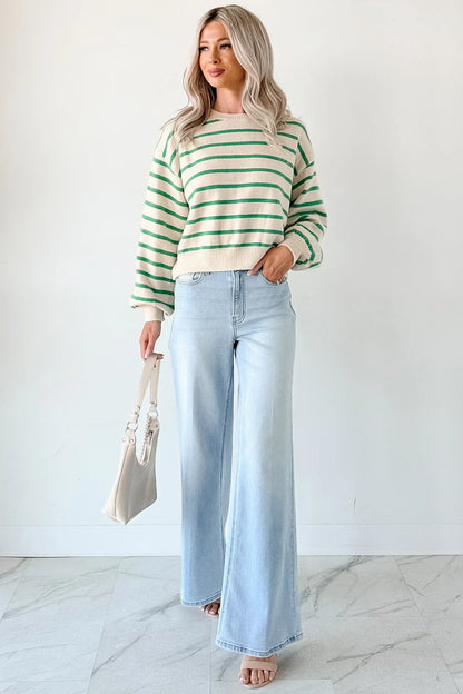 NanaMacs Morning Rituals Striped Button Detail Sweater (Green)