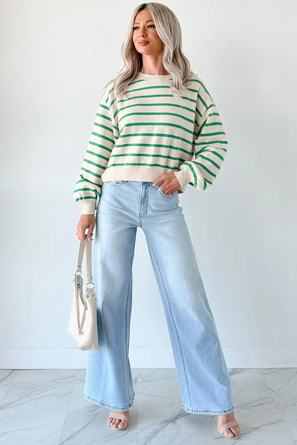 NanaMacs Morning Rituals Striped Button Detail Sweater (Green)