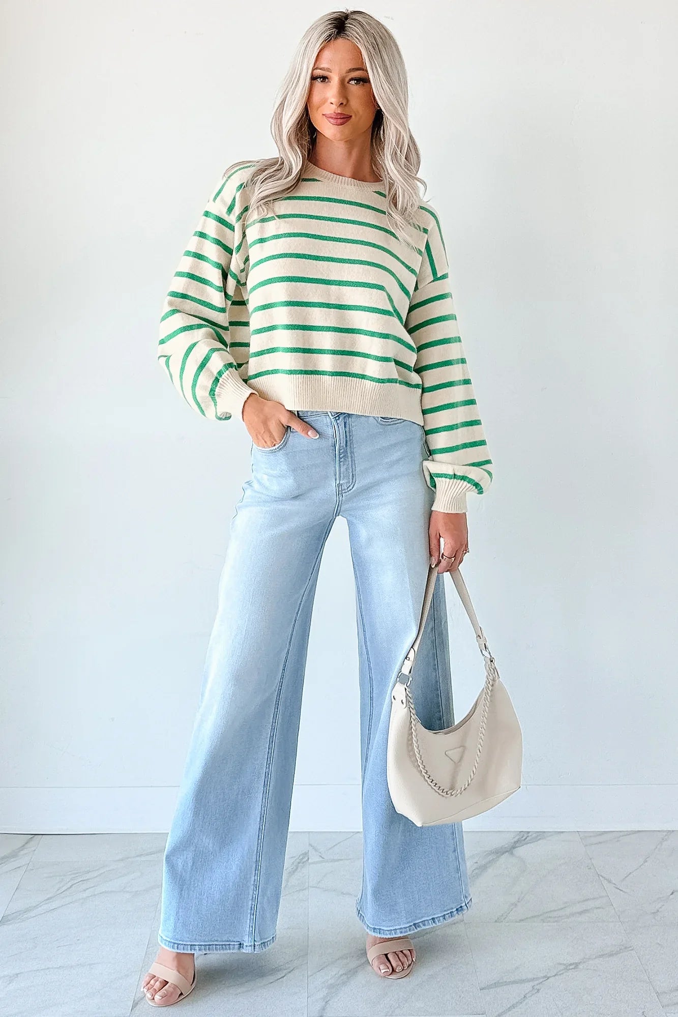 NanaMacs Morning Rituals Striped Button Detail Sweater (Green)